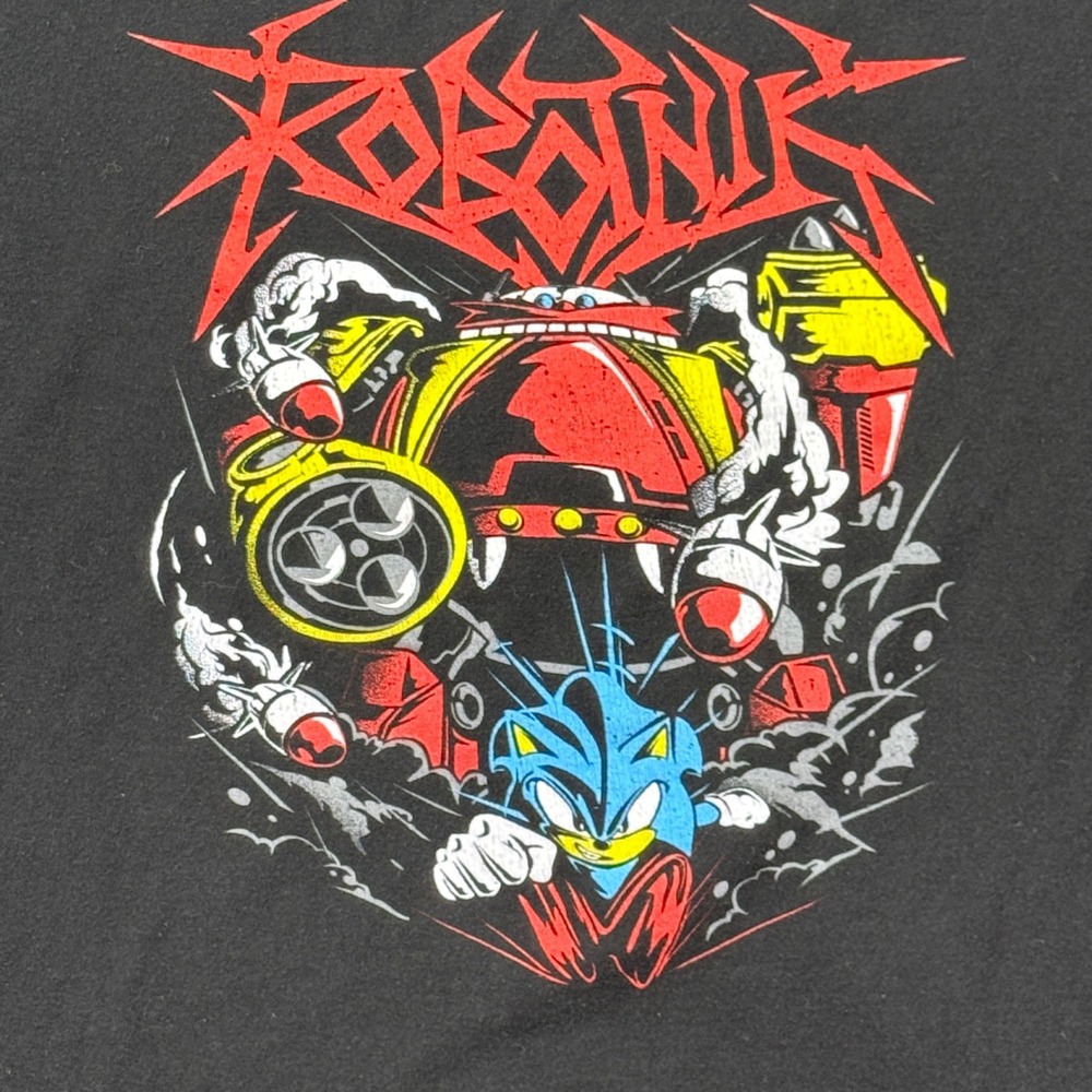 Sonic Robotnik T Shirt Mens L Black Eggman Metal Graphic Gaming Sega Tee